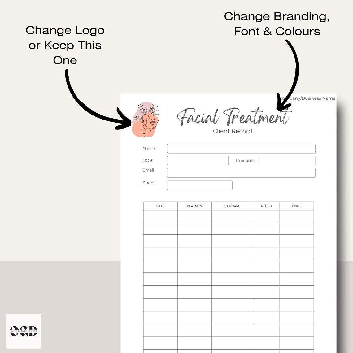 Facial Treatment Record Form - Editable Esthetician Templates ...