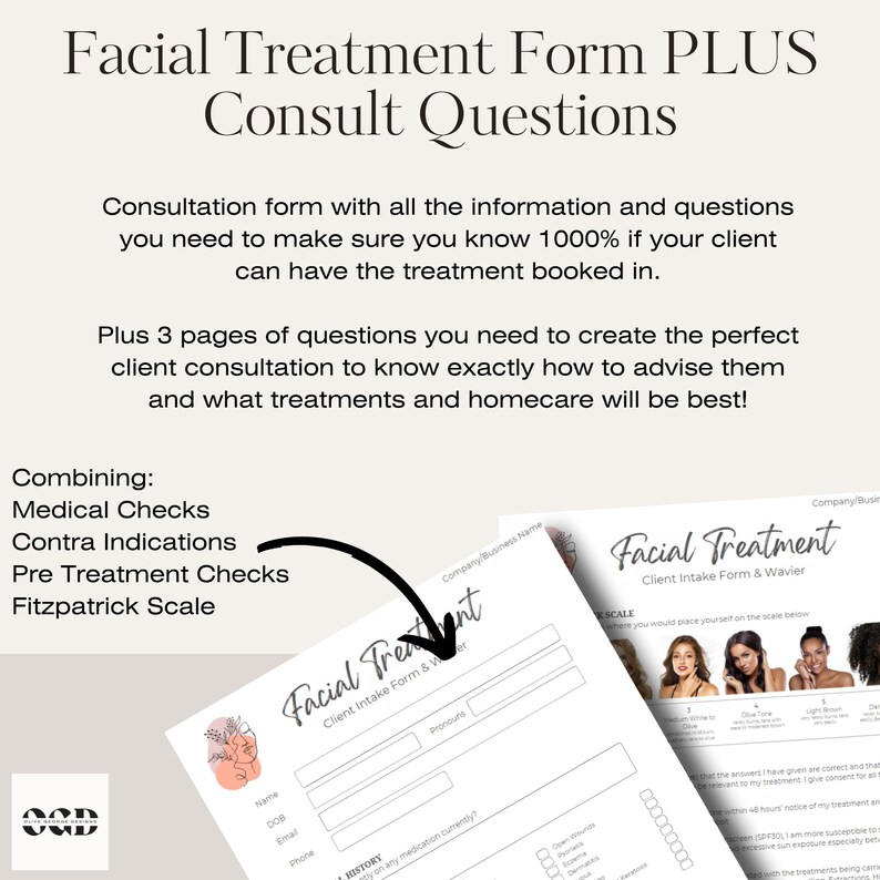 Facial Treatment Form - Editable Esthetician Template, Printable ...