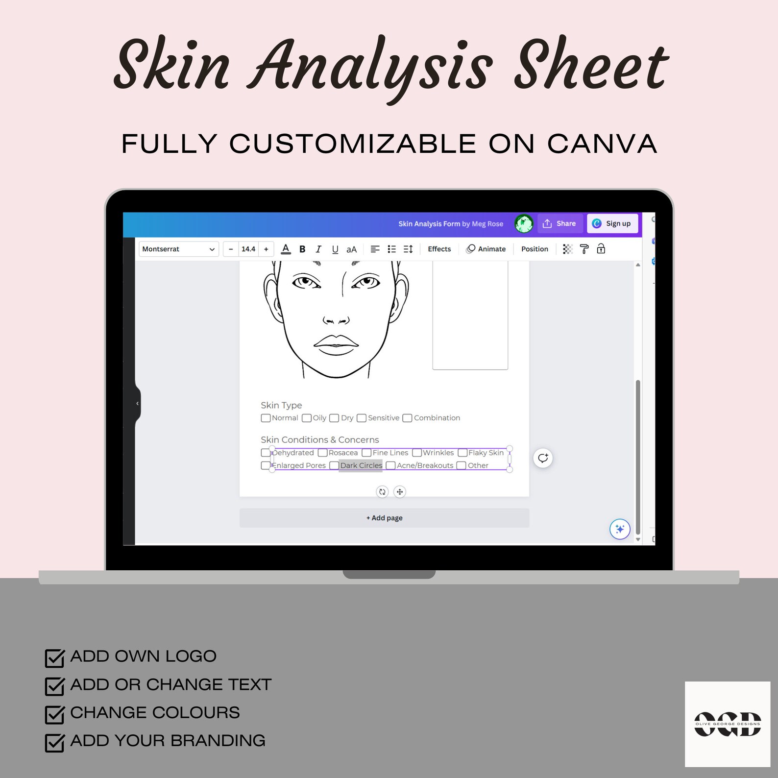 Facial Form Advanced Facial Skin Analysis Form | Facial Form | Editable Esthetician ...