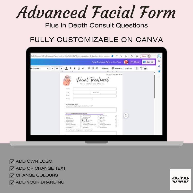 Advanced Facial Form Template Plus Consultation Questions - Editable ...