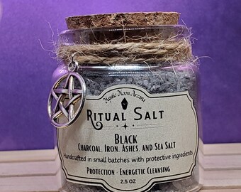 Black Salt Ritual Salt Witch Salt Protection Cleansing Spellwork Altar Tool Witchcraft Sea Salt Sage Protective Herbs Iron Charcoal
