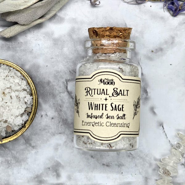 White Sage Ritual Salt – Cleansing, Protection, Wisdom, and Purification for Spellwork, Altars, Rituals, Charged and Blessed, Witchcraft