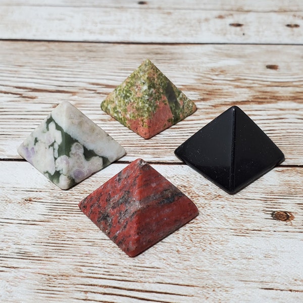 Mini Crystal Pyramid 20mm Small Gemstone Pyramid Green Aventurine Obsidian Auspicious Jade Red Jasper Unakite Pyramid