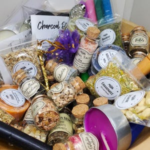 Ritual Supply Mystery Box Witch Supply Kit Candles Herb Jars Crystal Chip Jars Ritual Herbs Spell Candles