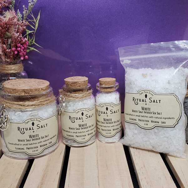 White Sage Salt Ritual Salt Witch Salt Cleansing Purification Spellwork Altar Tool Witchcraft Sea Salt White Sage