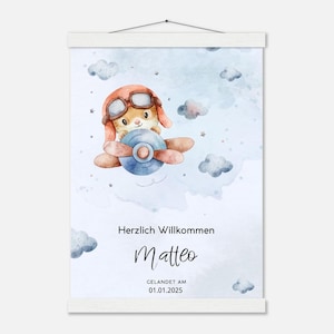 Póster bebé personalizado "Bienvenido" realizado en papel mate con tiras A3 (29,7 x 42 cm)