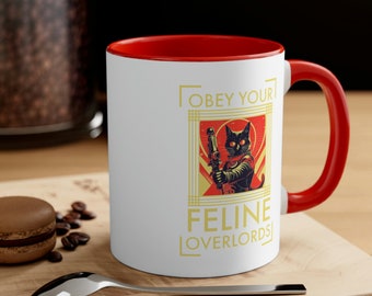 Feline Overlord Becher, Katzen Boss Becher, Haustier Eltern Becher, Katzenliebhaber Geschenk, lustige Katzenbecher, Retro SciFi Katzenbecher, Haustierbecher