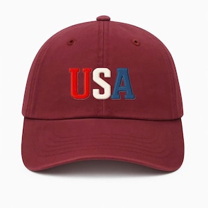 USA Embroidered Dad Hat – Patriotic Red White Blue Baseball Cap – Adjustable Unisex 4th of July Hat