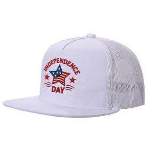Patriotic Trucker Hat, USA Independence Day Foam Mesh Cap, Embroidered 4th of July Hat, Red White Blue Snapback Gift for Him Her