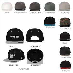 Custom Embroidered Snapback Hat – Personalized Quote Cap – Your Text Flat Bill Cap Gift for Him Her