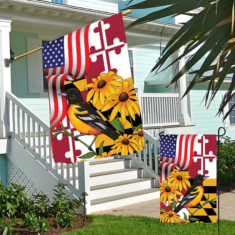 Maryland Black-eyed Susan Flower and Baltimore Oriole Bird Flag