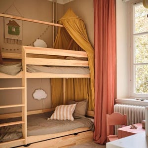Solid House Bunk Bed for Kids with Drawer, Montessori Bunk Bed 2-in-1, Kids Wooden Bed with Storage, Sold Pine Bunk Bed with Drawer