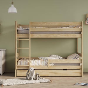 Bunk Bed For Kids with Drawer, Montessori Bunk Bed 2in1, Kids Wooden Bed with a Storage, Sold Pine Bunk bed