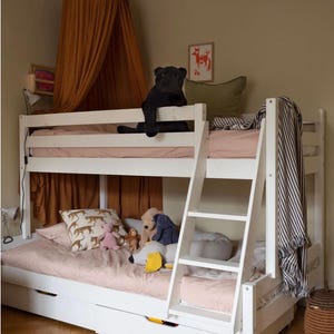 Family Bunk Bed For Kids with Drawer, Montessori Bunk Bed, Kids Wooden Bed with a Storage, Triple Bunk Bed