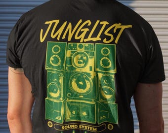 Junglist DnB Sound System T-Shirt: 90s Rave Music Back Print