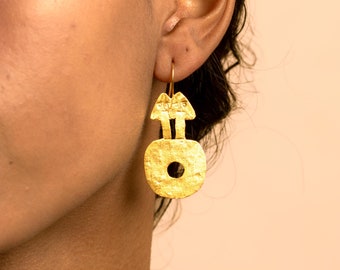 Two-Headed Idol Earrings - Gold Plated Silver Jewelry