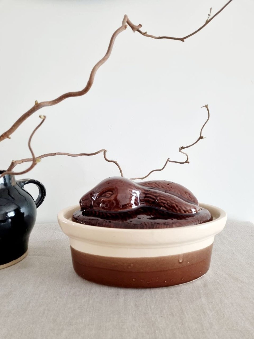 Emile Henry Terrine, France Baking Dish, Lid With Rabbit, Ceramic