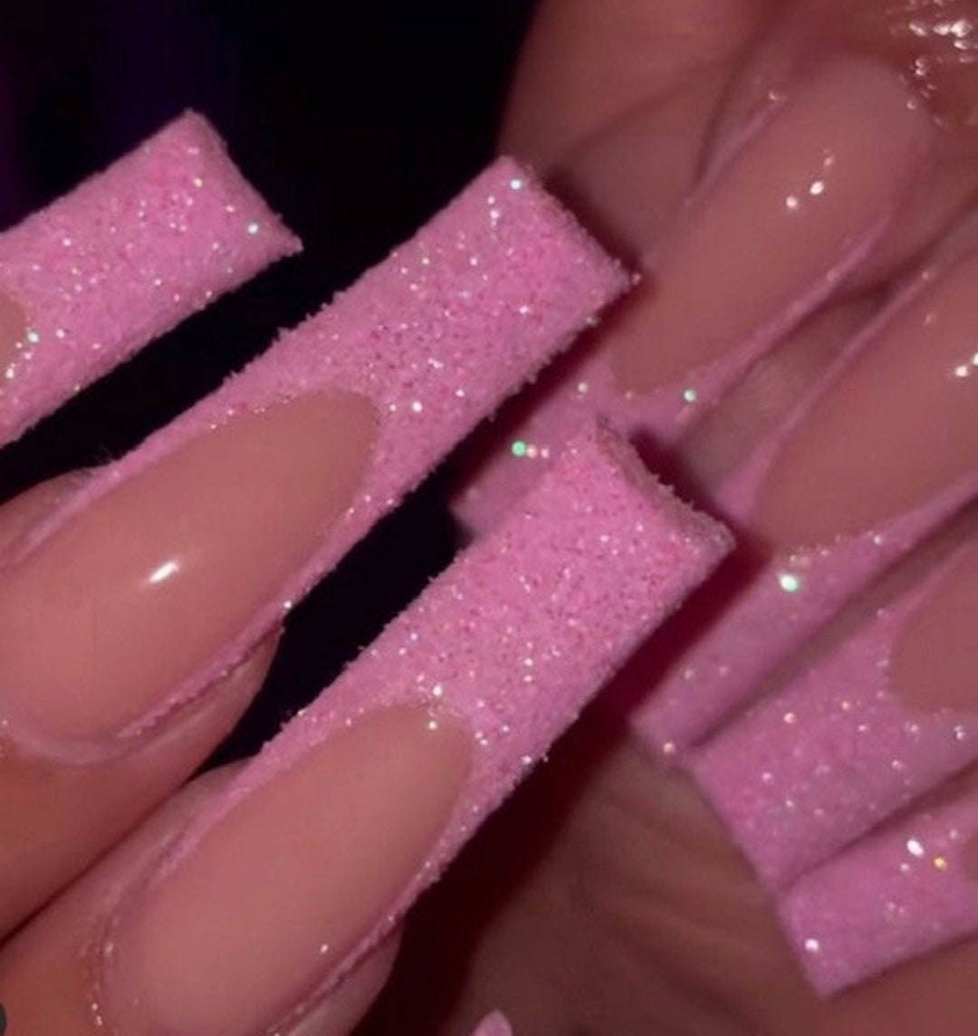 Glitter Pink French Tip Press on Nails. Length Short-xxl. - Etsy