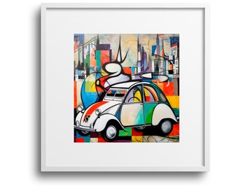 Playful Picasso Style Art - 2CV Car - Printable Wall Art