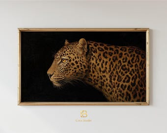 Calm & Luxurious Leopard Portrait Frame TV Art, Contemporary Moody Animal Decor | (Digital Download)