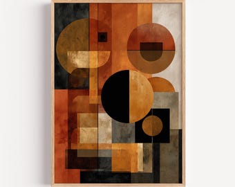 Mid Century Modern Print, Retro Abstract Wall Art, Earth Tone Living Decor | (Digital Download)