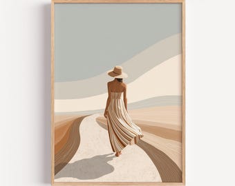 Woman On Dunes Print, Minimalist Fashion Wall Art, Coastal Boho Decor | (Digital Download)