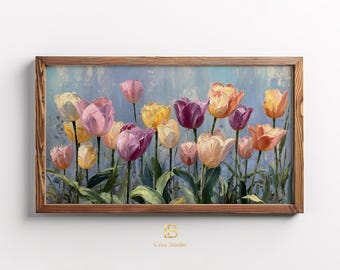 Impressionist Tulip Meadow Frame TV Art, Contemporary Spring Floral Wall Decor | (Digital Download)