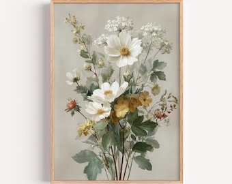 Wildflower Bouquet Botanical Print, Vintage Delicate Floral Illustration Wall Art | (digital Download)