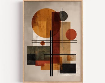 Mid Century Abstract Print, Retro Modern Wall Art, Warm Geometric Decor | (Digital Download)
