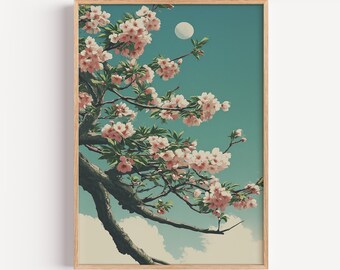 Cherry Blossom Tree Print, Japanese Woodblock Floral Wall Art, Sakura Spring Decor | (Digital Download)