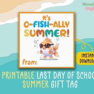 Etichette di fine anno scolastico, Etichette estive O-Fish-Ally, Etichette dell&#39;ultimo giorno di scuola da bambini e insegnanti, Etichette stampabili, Etichette regalo di laurea