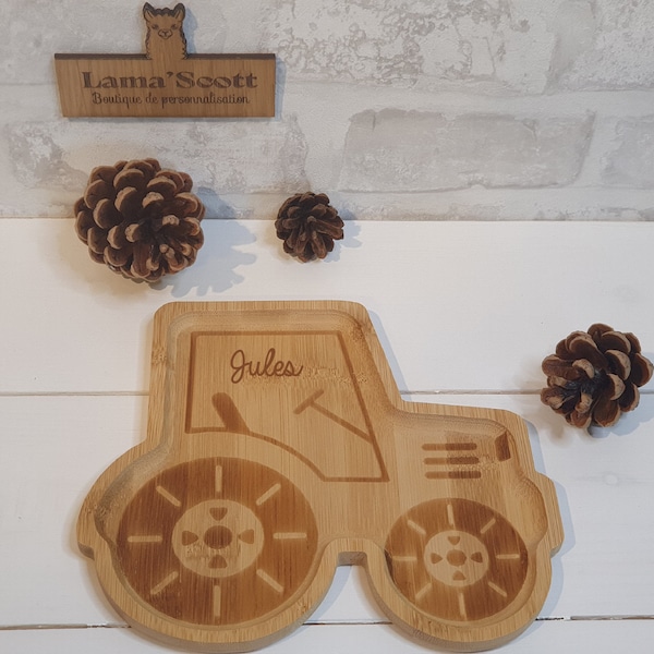 Assiette enfant en bois - Tracteur