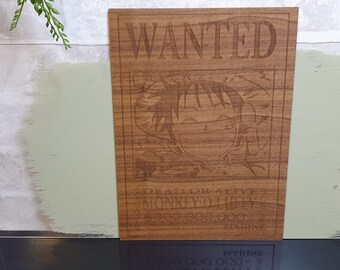 Affiche wanted One Piece en bois - Luffy