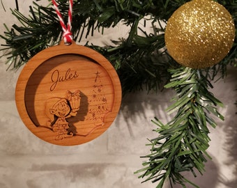 Boule de noël en bois relief - Lutin