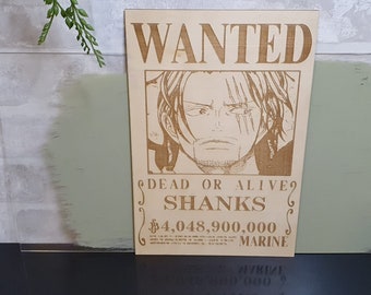 Affiche wanted One Piece en bois - Shanks