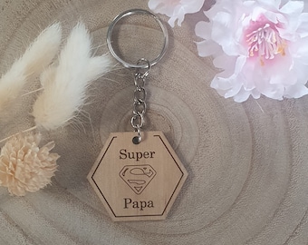 Porte-clés bois - Super Papa