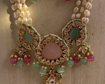 Gargantilla kundan rosa claro/gargantilla kundan de menta/conjunto de color pastel/joyería sabyasachi/conjunto de boda india/conjunto kundan indio/conjunto kundan/sabyasachi