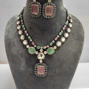 High Quality Uncut Polki Kundan Necklace with Earrings/ Wedding Necklace Set/ Sabyasachi Inspired Kundan Jewellery/ Indian Kundan Jewellery