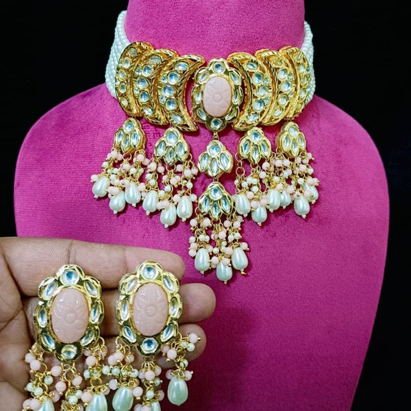 Sabyasachi Inspired Maroon / Green / White Tumble Glass Beaded Kundan Necklace Set / Handmade Necklace Set / Festive Jewelry Set/bridal sets