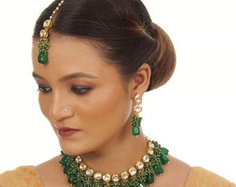 Sabyasachi Inspired Designer kundan Set, Green Kundan Choker, Kundan Bridal Choker Set, Customizable Kundan Bridal Sets, Royal Kundan Sets