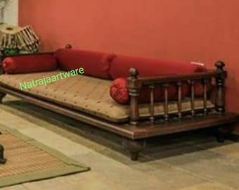 Sheesham Wood Diwan | Indian Day Bed frame With Cushion And pillow