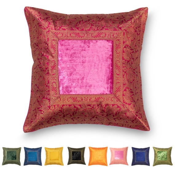 Aga's Own Dekorativer Sofa-Kissenbezug, Samt-Kissenbezug, Kissenbezüge mit Borte und Reißverschluss - Pink