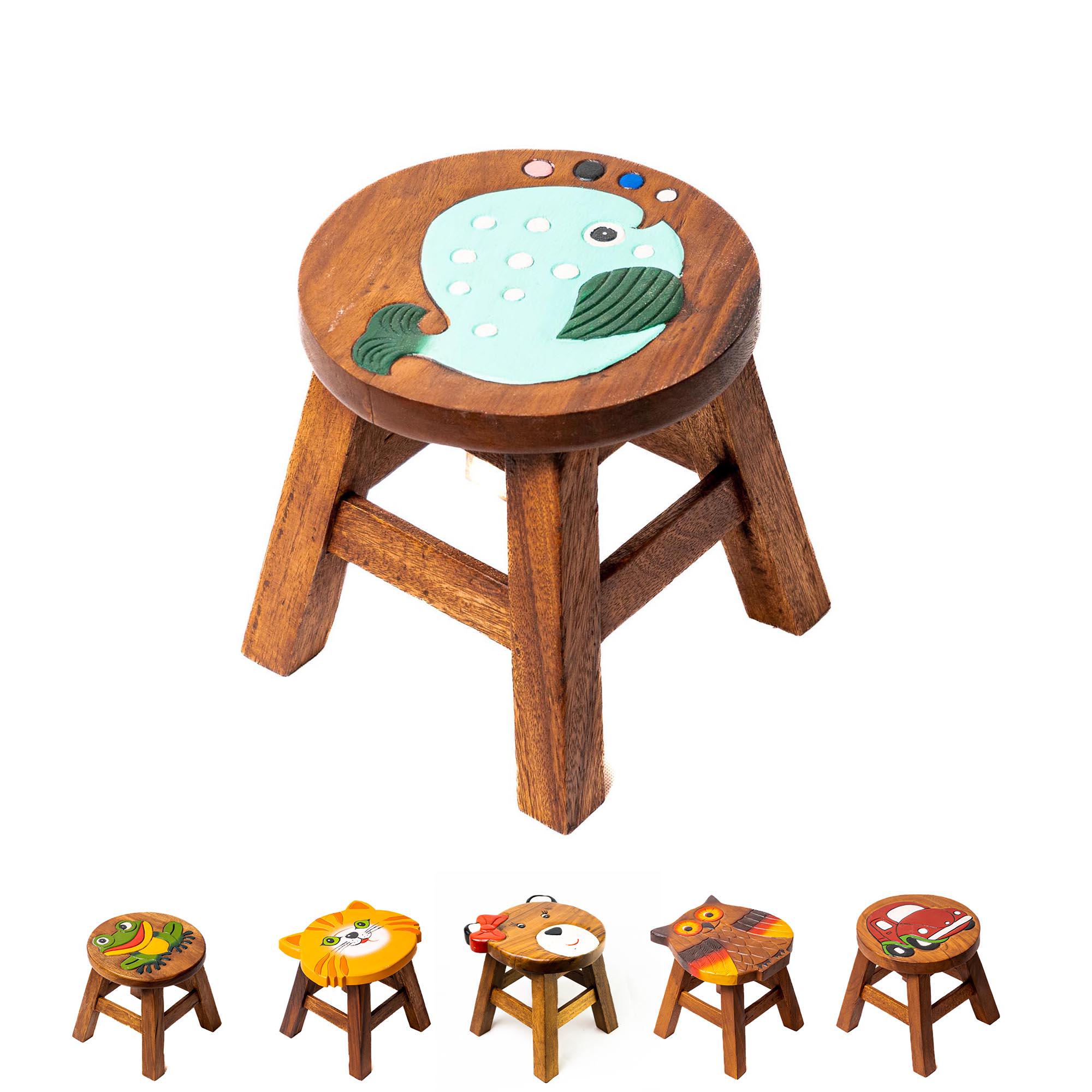 Chaise Enfant Vintage En Bois Massif - Fait Main - Tabouret / Support Plante - Occasion