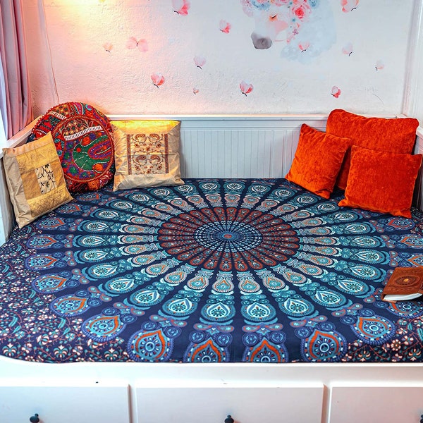 Aga’s Own Mandala-Wandteppich:orientalische Drucke,Baumwolle Bettüberwurf,organischen pflanzlichen Farbstoffen,indischen Stil-Wanddekoration