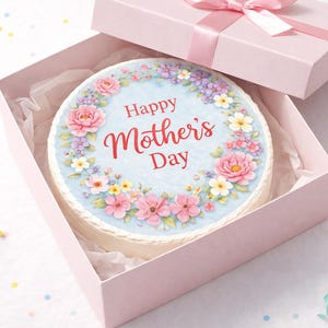 Happy Mother’s Day Cake Topper Floral Wreath – 20cm Round Edible Cake Image, Printable Cake Topper PNG PDF, Digital Download