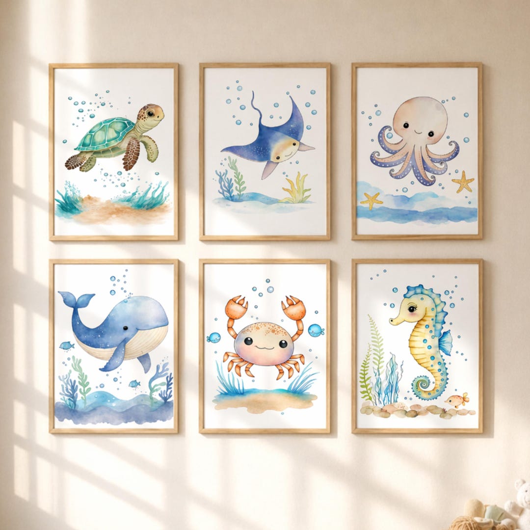 Ocean Nursery Wall Art Set, Watercolor Sea Animal Prints, Under the Sea ...