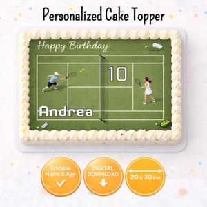 Tennis Cake Topper Rectangle Editable Tennis Birthday Cake Topper Sports Party Any Name Any Age 20 x 30 cm Instant Download Printable