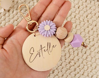 Llavero personalizado con nombre grabado, etiquetas para pañalera, llavero bohemio, colgante para bolso, llavero con nombre grabado personalizado, regalo de Navidad para mamá