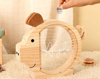 Alcancía de madera, hucha, tarro de ahorros Montessori, regalos de Navidad para niños, regalo de cumpleaños para niños, regalo neutro para baby shower