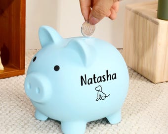 Boys Girls Piggy Bank, Custom Piggy Bank with Name, Nursery Decor, Kids Birthday Party Gift, Kids Bedroom Decor, Christmas Gift, Coin Bank